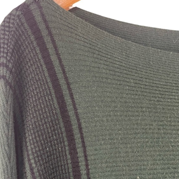 Northern Angel cotton blend asymmetrical sweater. Dark green with black stripes. - Picture 2 of 5